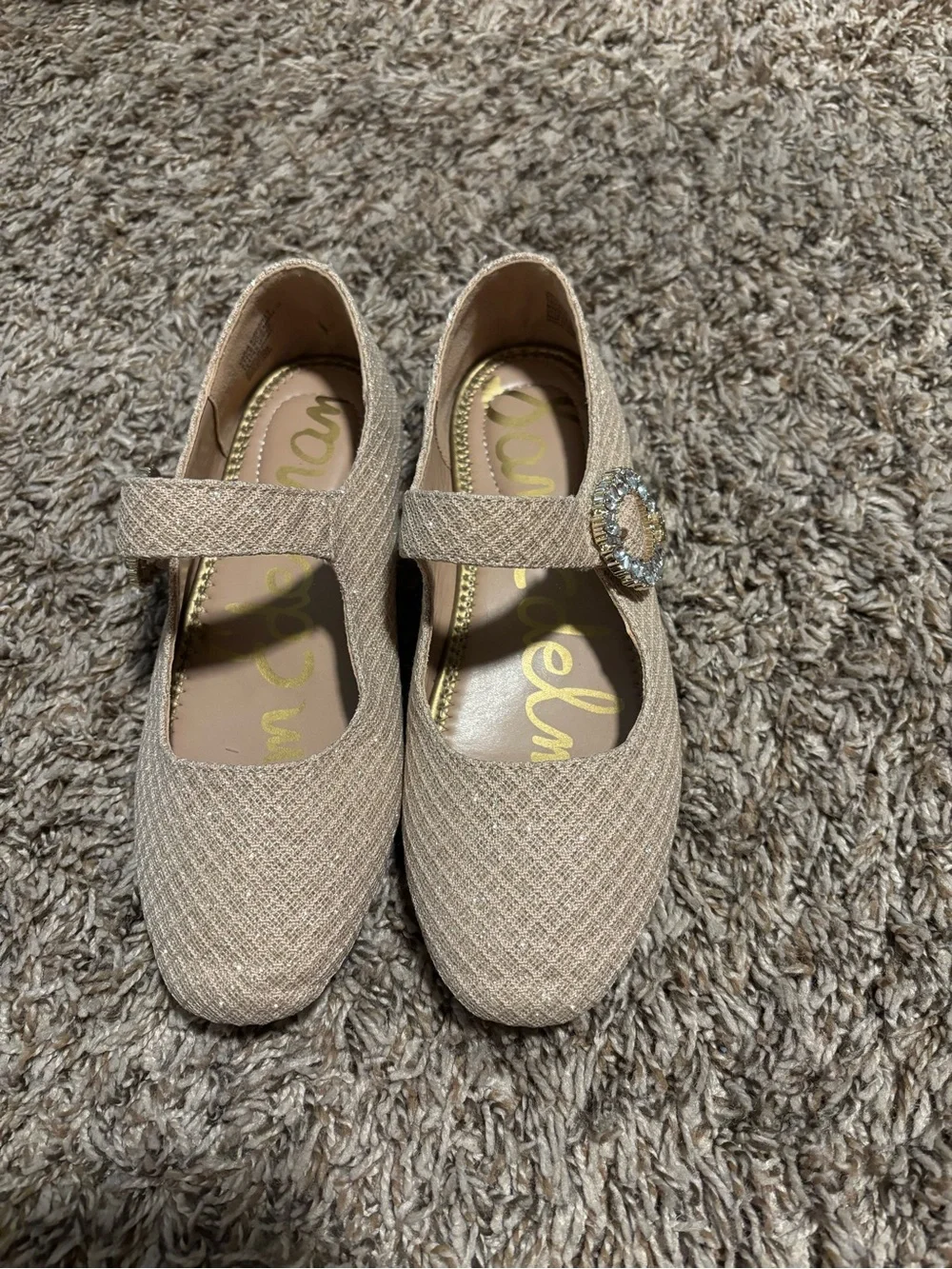 Glitter Flats with Crystal Buckle - Champagne Color